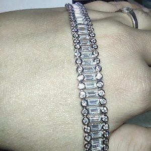 Sterling Silver Rhodium Bezel & Baguette 10MM 7.5" Cubic Zirconia Tennis Bracele